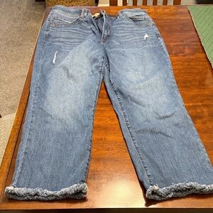 Democracy Blue Cropped Jeans with Distressed Hem